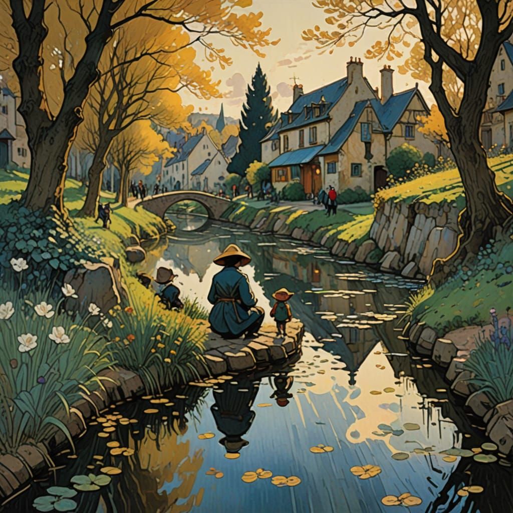 Idyllic French Countryside Scene with Joyful Revelers