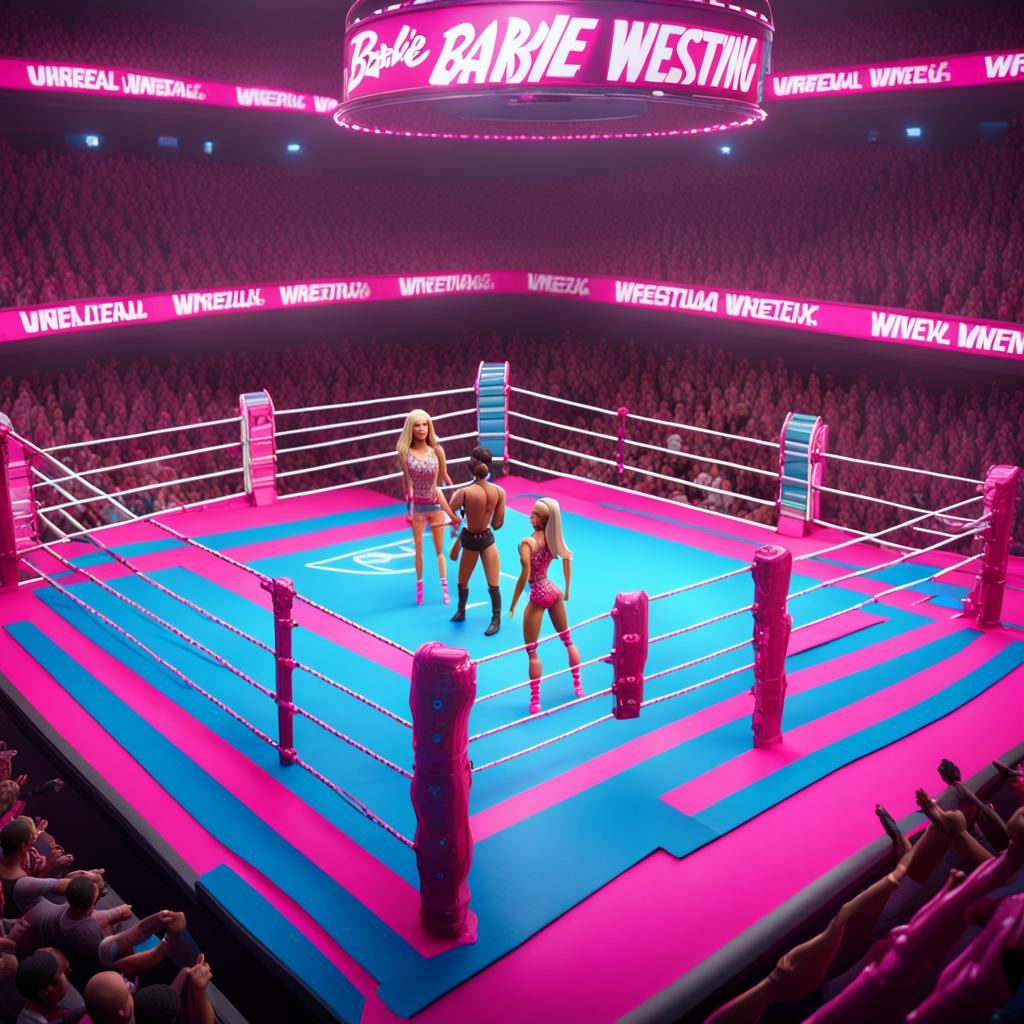 Barbie in WWE Wrestling Match: Digital Art