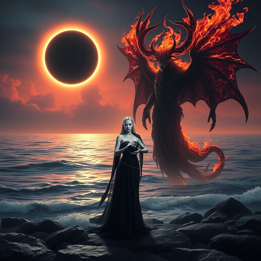 Luminous Being and Demon Rise in Surreal Scene