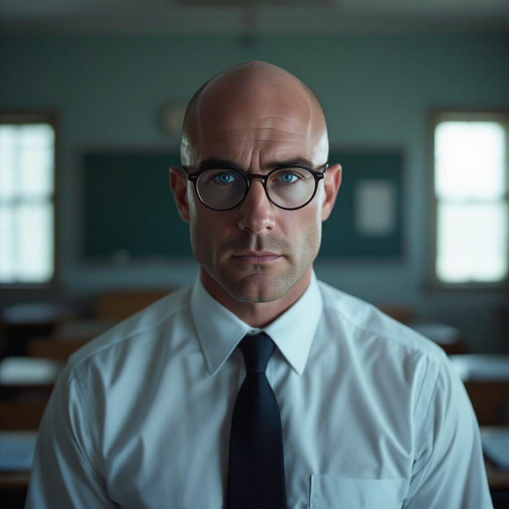 Cinematic Portrait of a Bald School Teacher