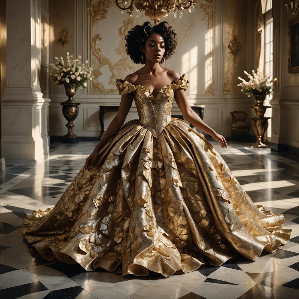 Glamorous Woman in Baroque Setting, Hyperrealistic Portrait