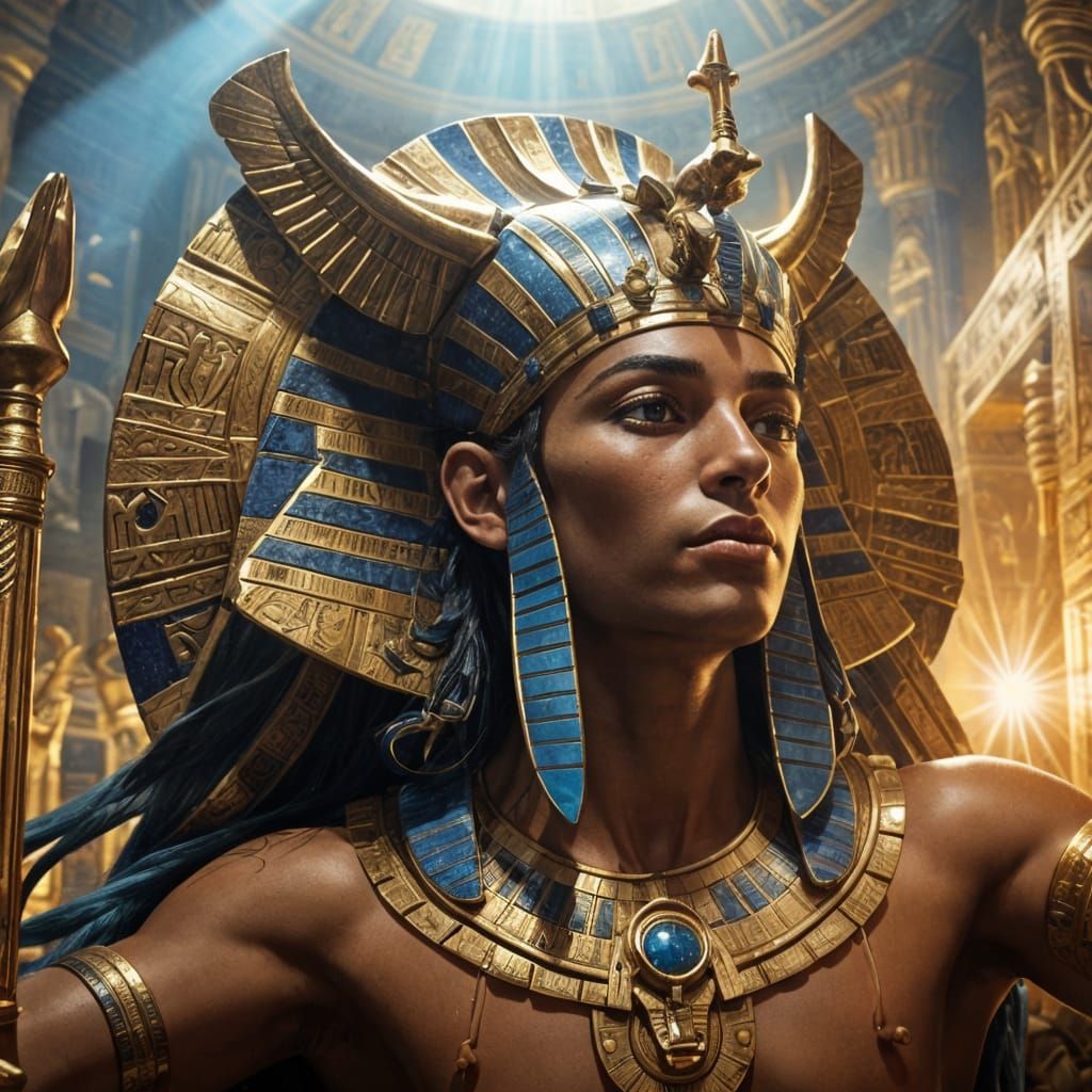 Egyptian Pharaoh in Sci-Fi Throne Room, Digital Art