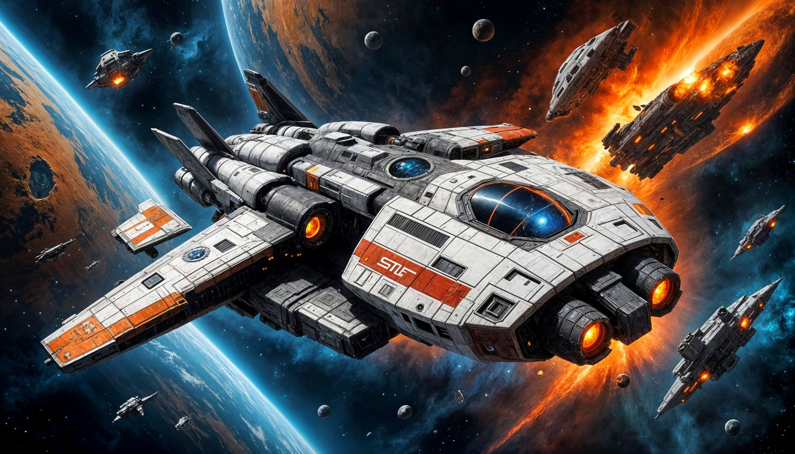 Agile Spaceship Flying Toward a Blue Planet