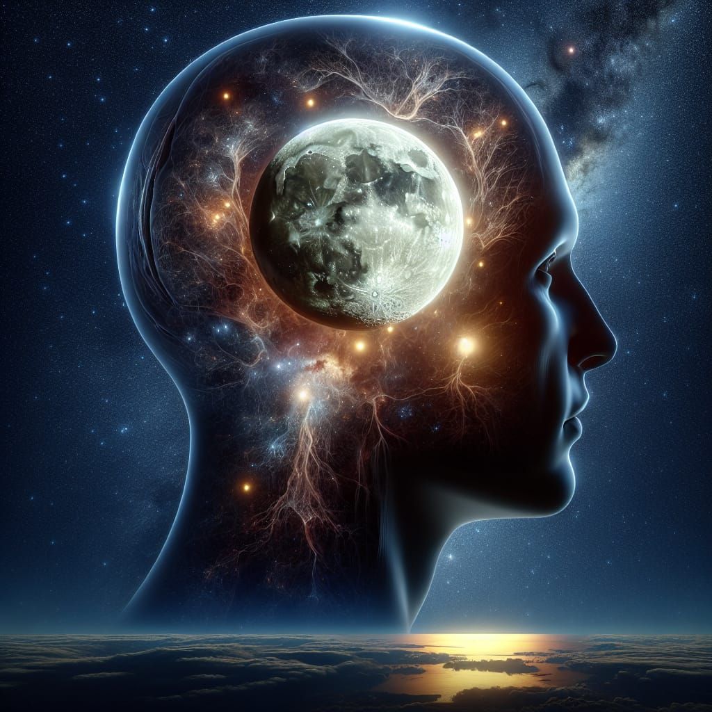 Moon Brain: Hyperrealistic CGI Universe Head