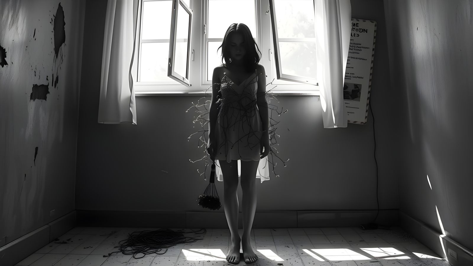 Ethereal Woman in Ruins, Weeping with Pain