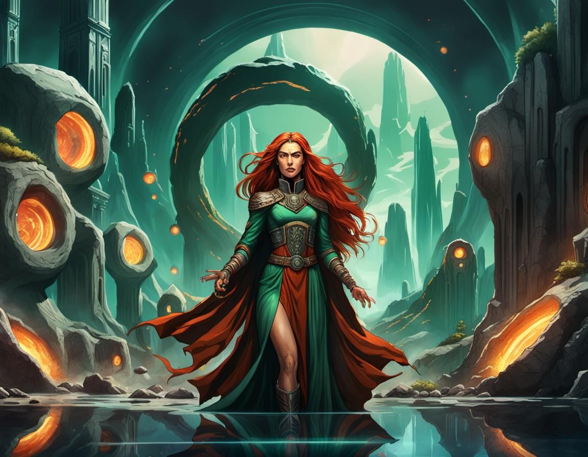 Prehistoric Sorceress Ritual in Cyberpunk Stone Citadel