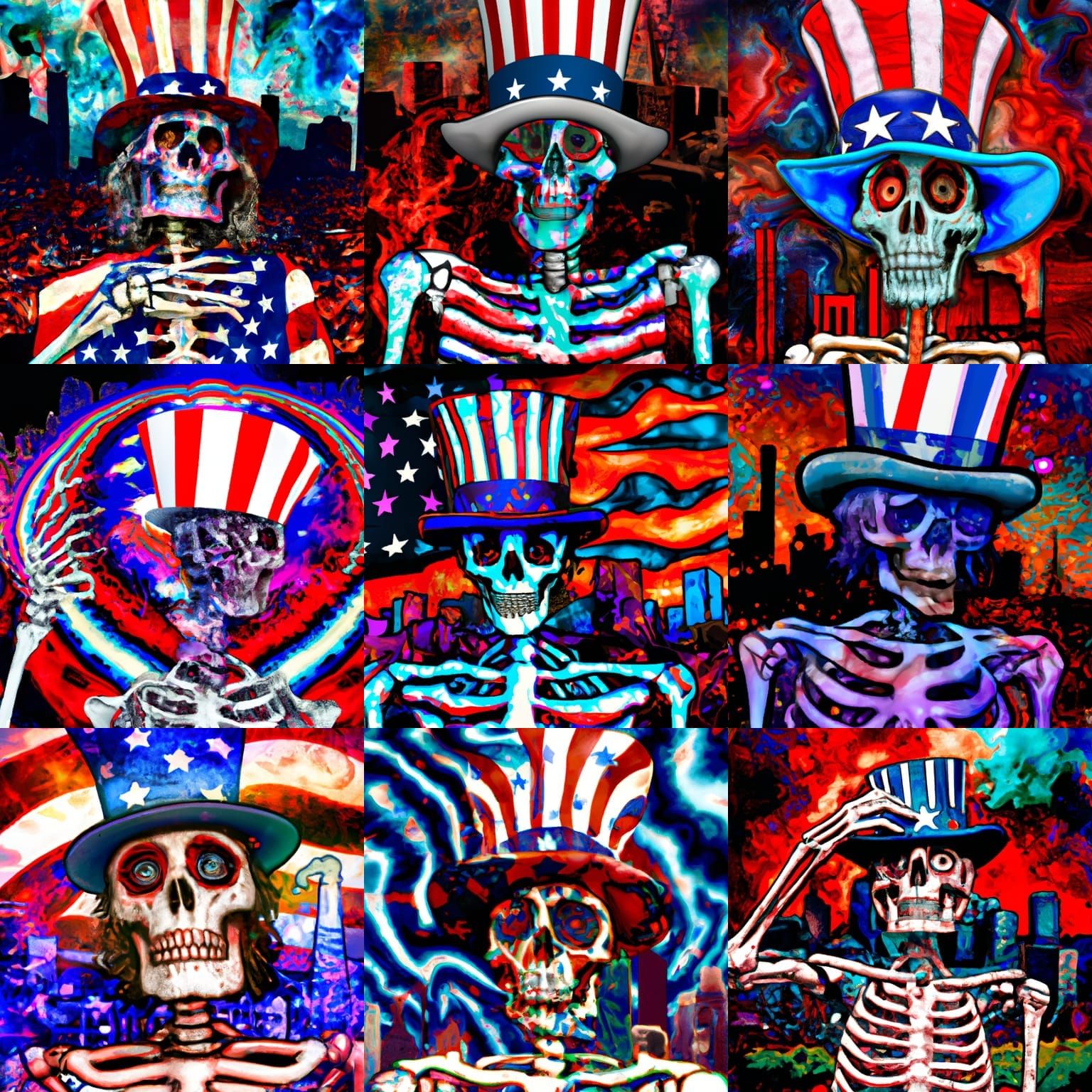 Psychedelic Grateful Dead Uncle Sam Skeleton Art