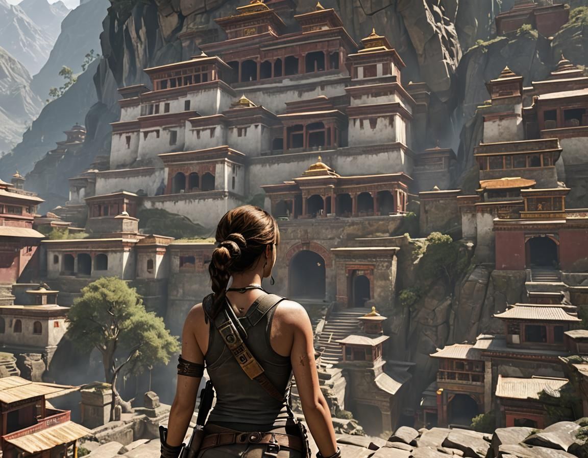 Lara Croft at Tibetan Monastery