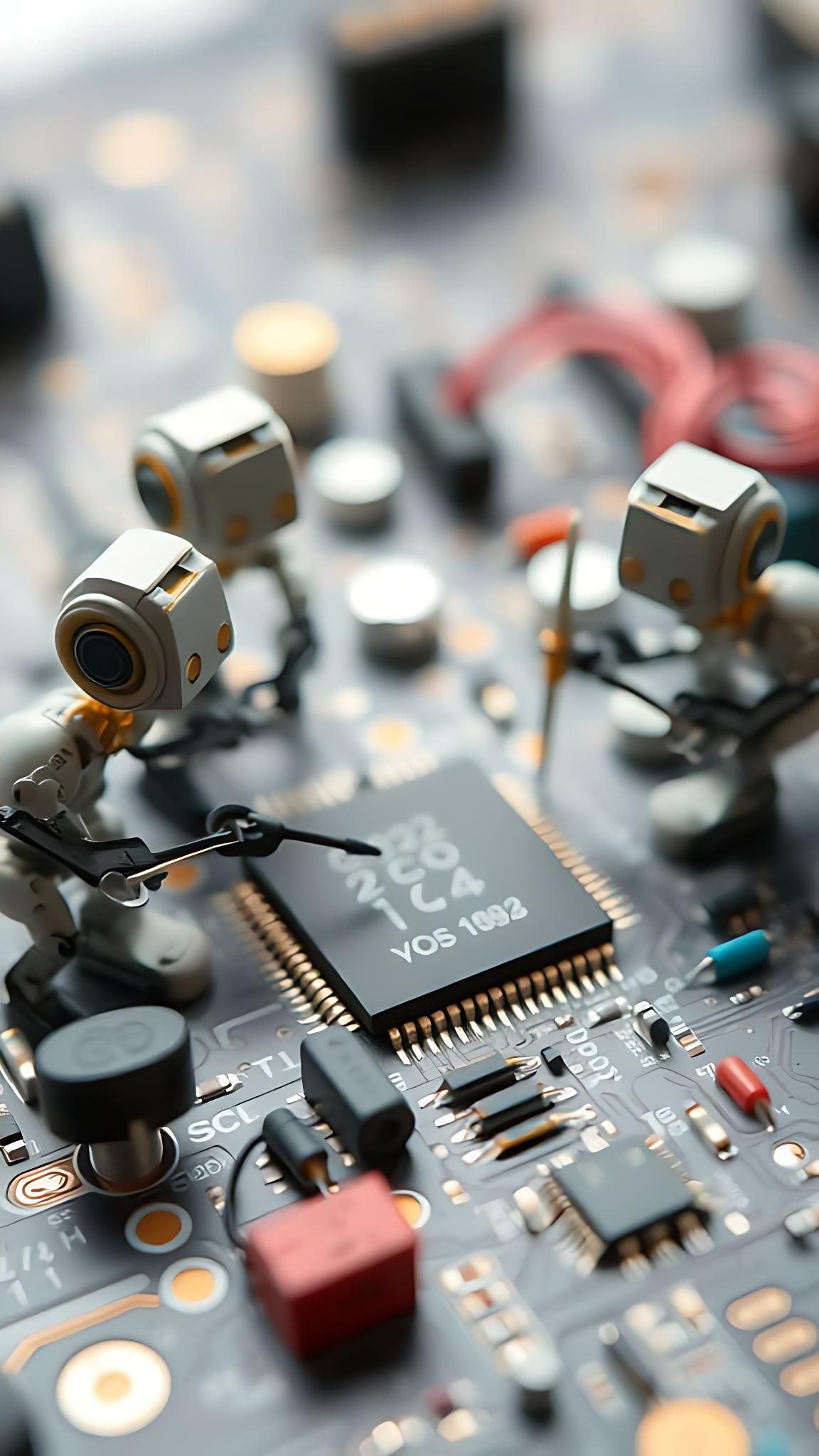 Robots Assemble Circuit Board: Macro Photography