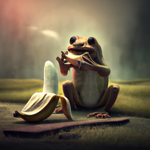 frog eats banana