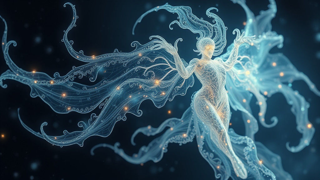 Ethereal Bioluminescent Specter Illuminates Starry Night Sky