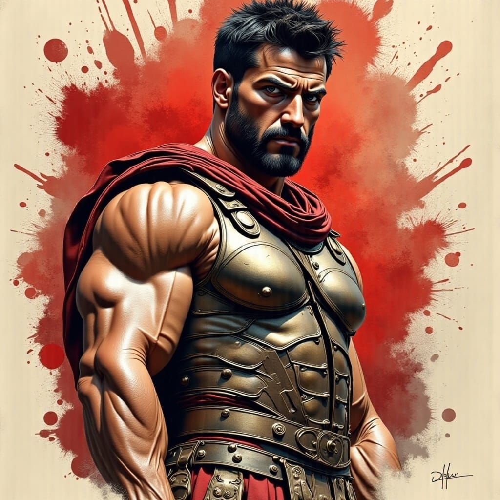 Spartacus Ink Illustration of Ancient Greek Hero