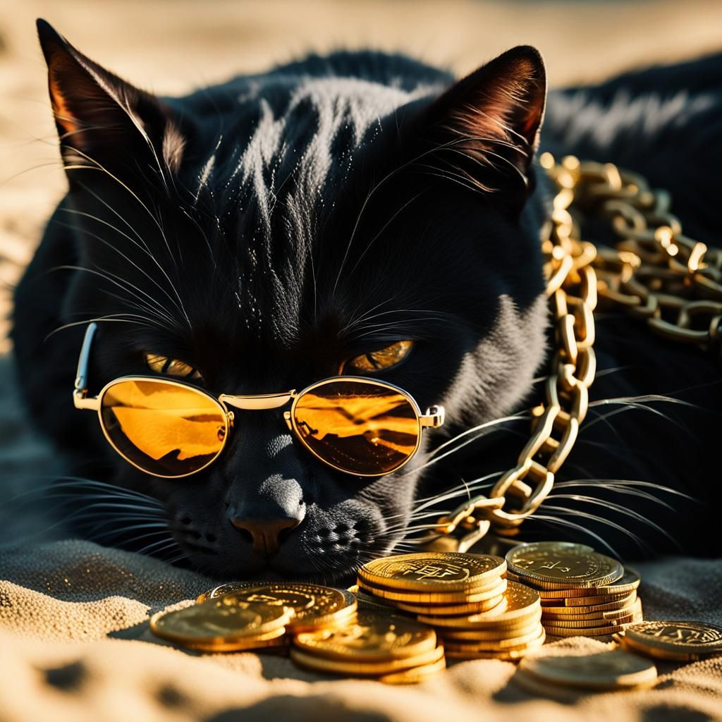 Opulent Catnap: A Golden Beach Portrait