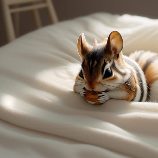 Chipmunk Breakfast in Bed: Whimsical Watercolor Illustration
