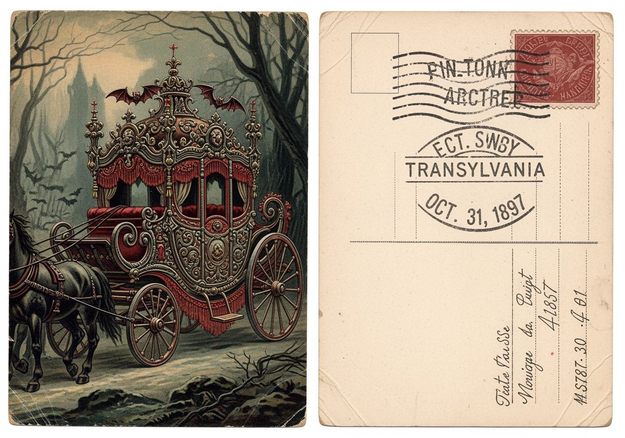 Antique Transylvania Postcard: Victorian Gothic Vampire Carr...