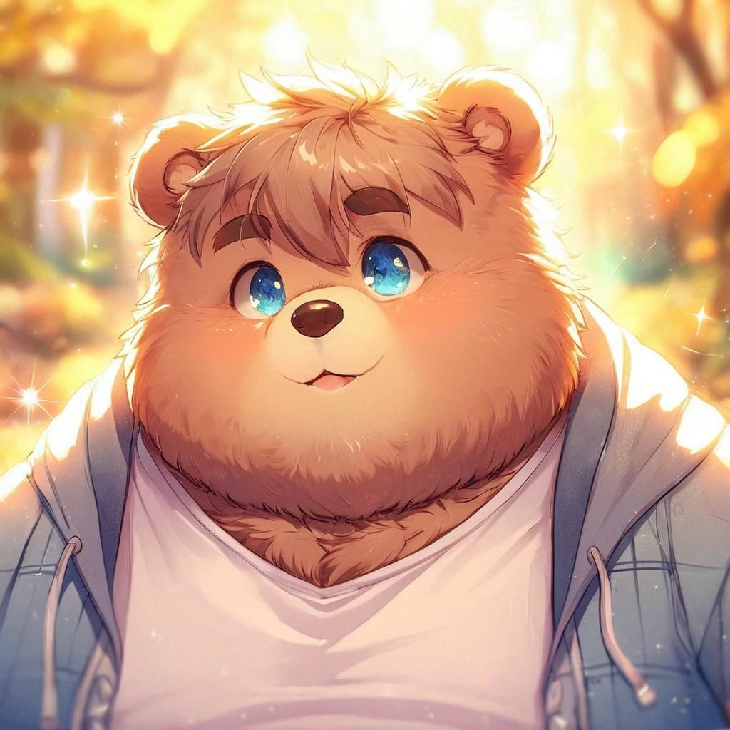 Anime Portrait: Obese Bear in Sunlit Forest