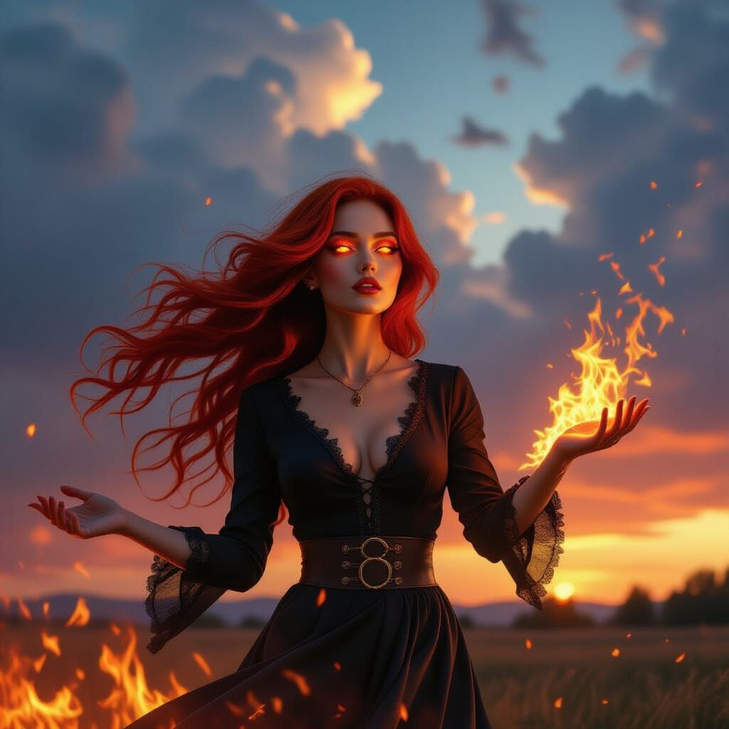 Dark Phoenix Rising Amidst Fiery Storm Clouds