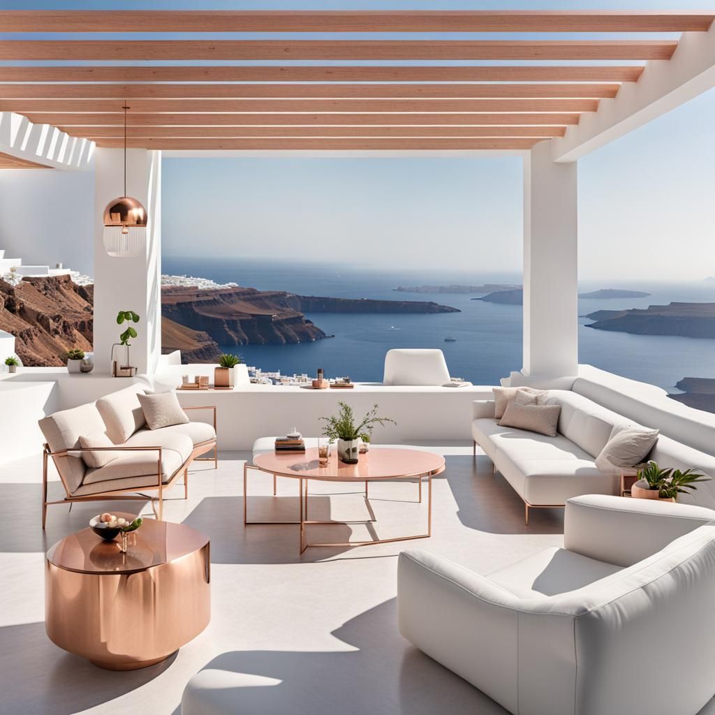 Modern Santorini House with Rose Gold Accents