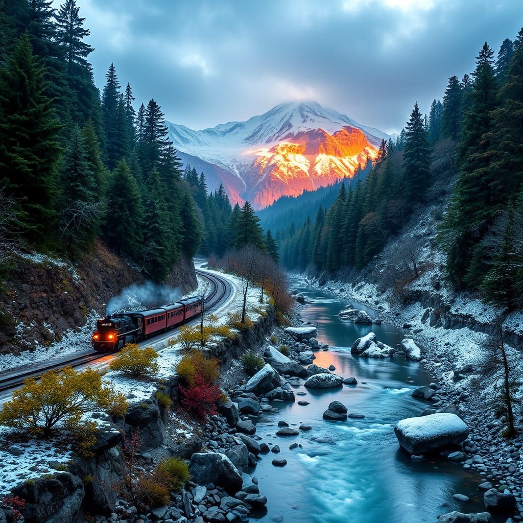 Majestic Mountain Landscape in Vibrant Color Palette