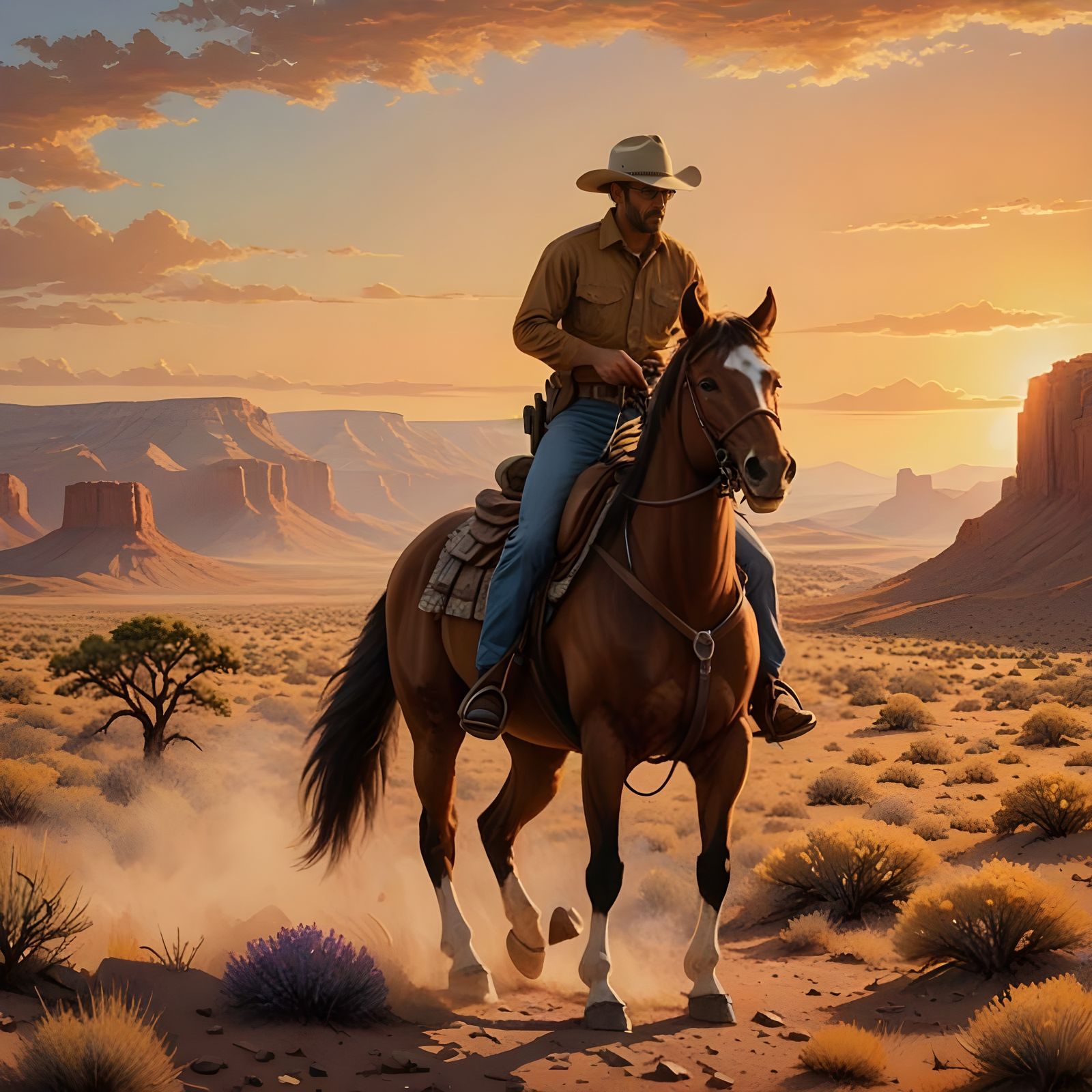 Purple Canyon Rider: Digital Western Art