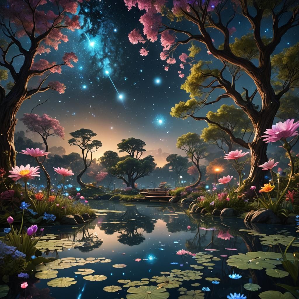 Celestial Garden in Space: Fantasy Concept Art