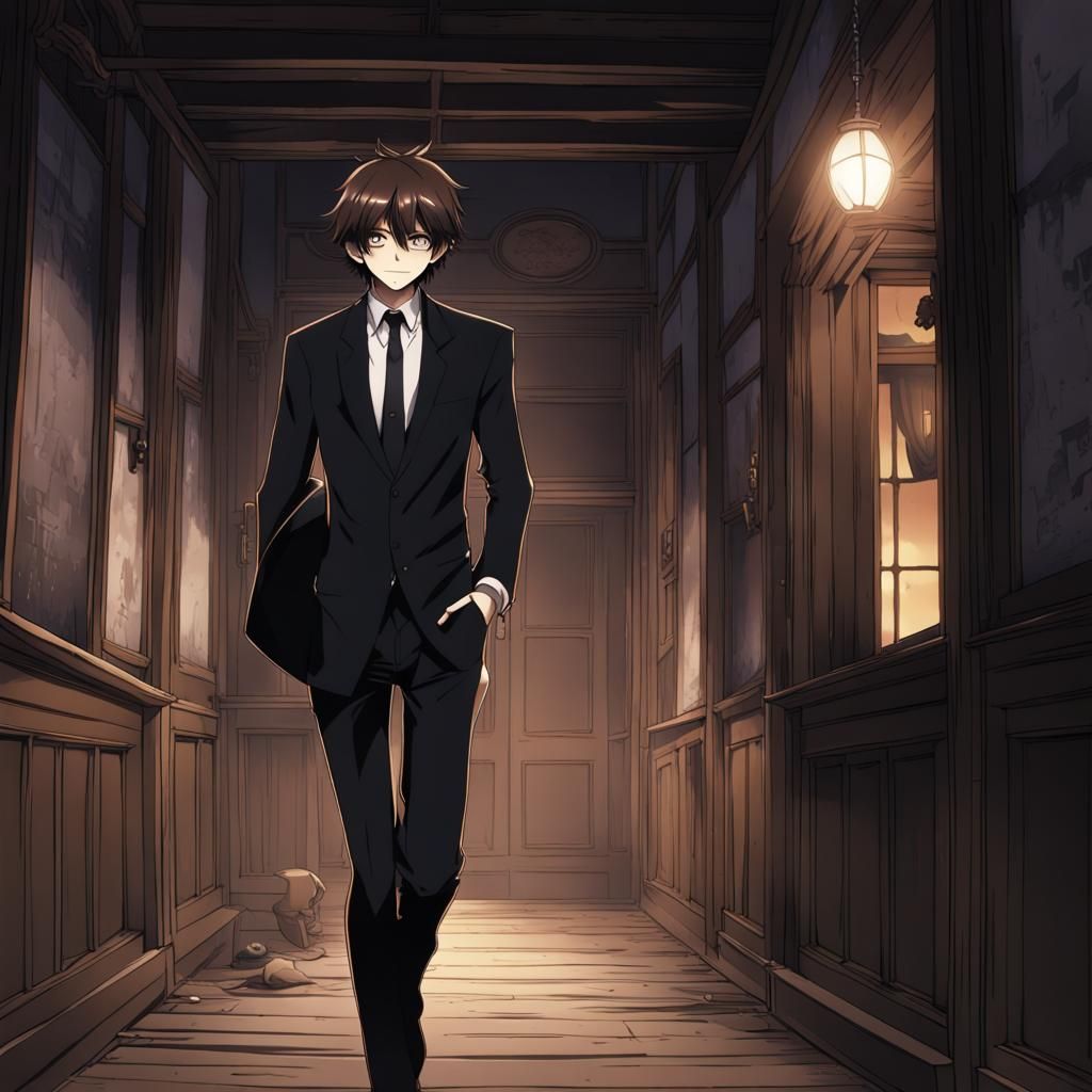 Anime Man in Haunted House at Night