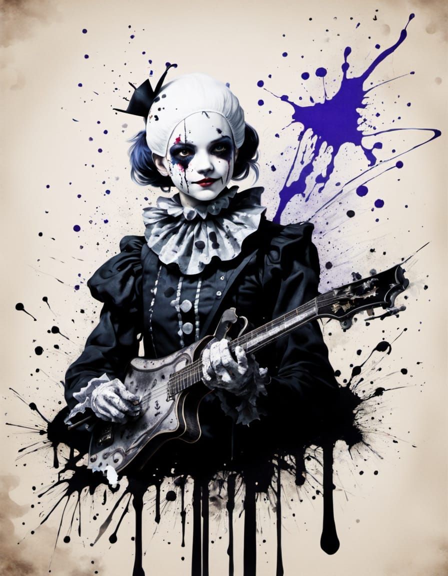 Evil Pierrot Princess in Ink Splatter Style