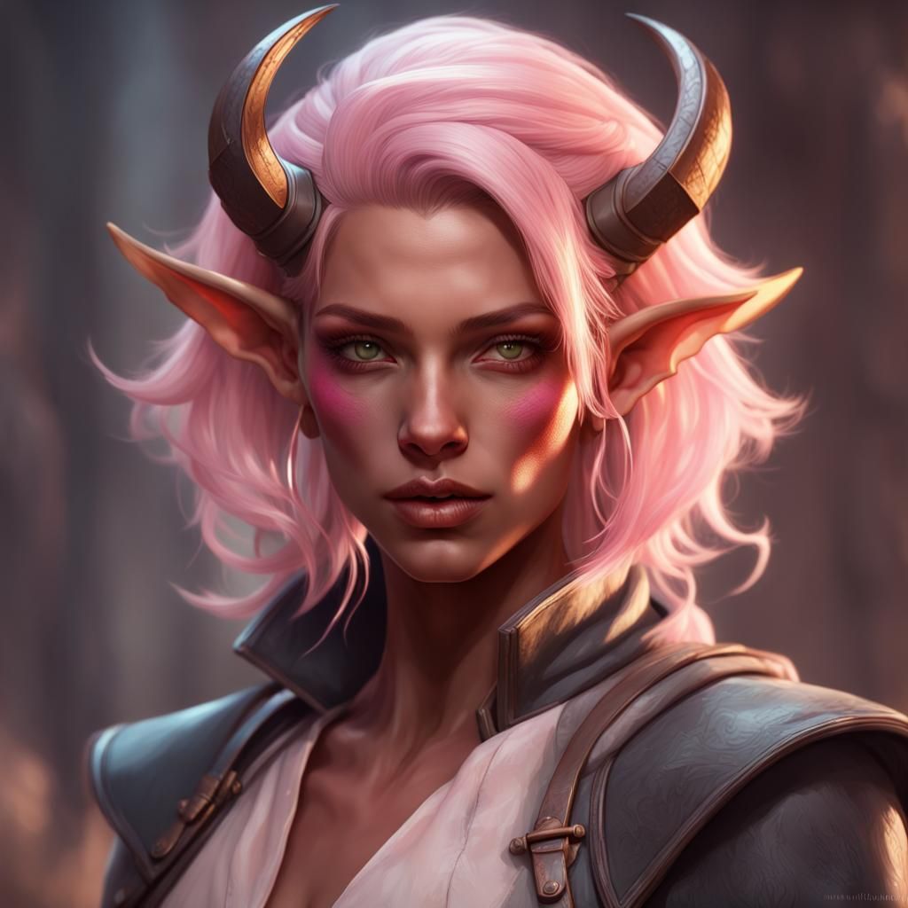 Tiefling Assassin Portrait in Art Nouveau Style