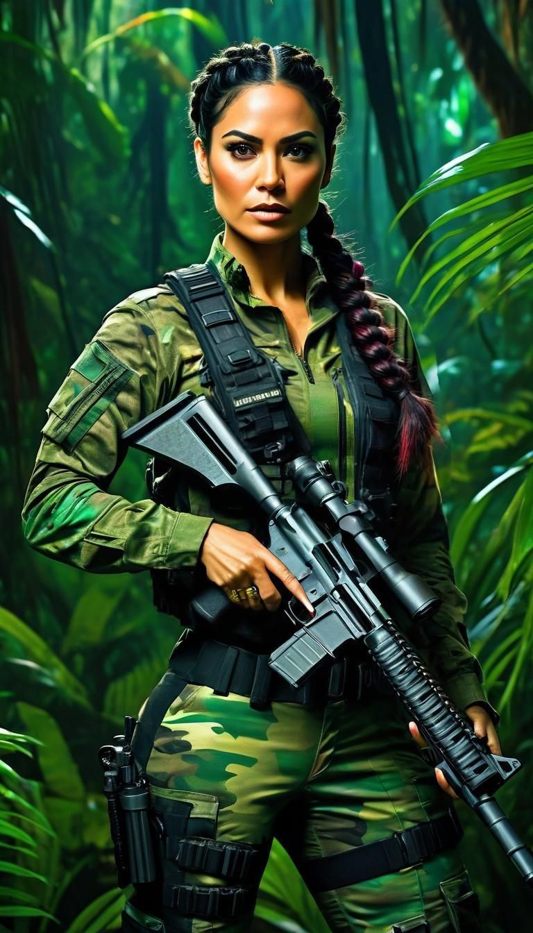 Latina Warrior in Jungle: Cinematic Film Still