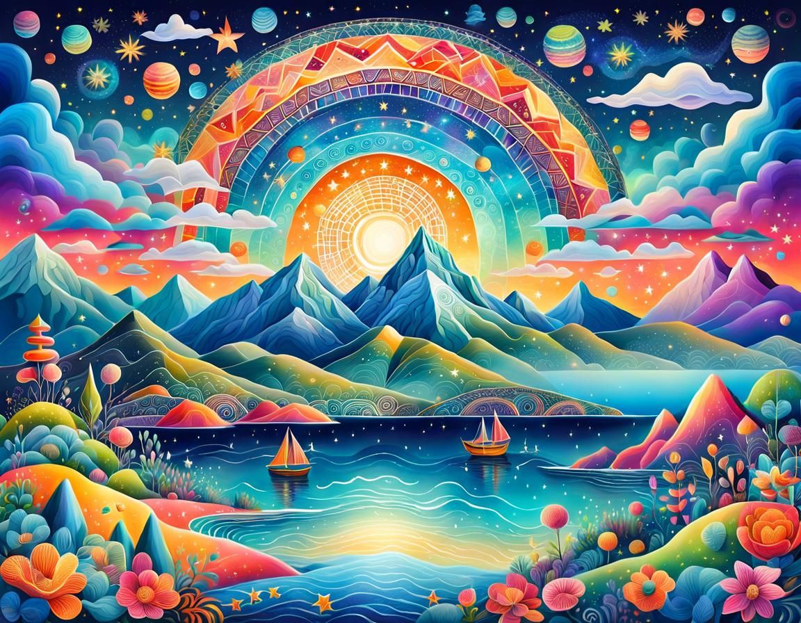 Whimsical Illustration of a Dreamlike Landscape