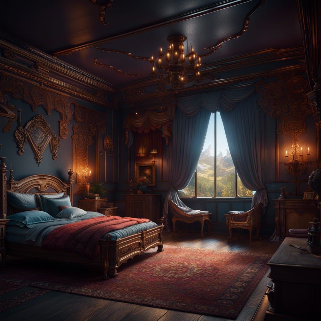 Fantastical Bedroom Concept Art in Deep Color