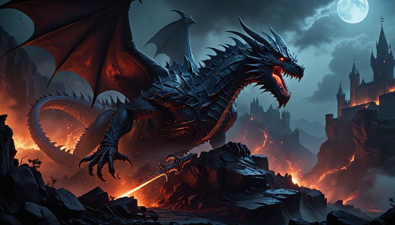 Gothic Horror Vampire Lord Before Castle Under Blood Moon