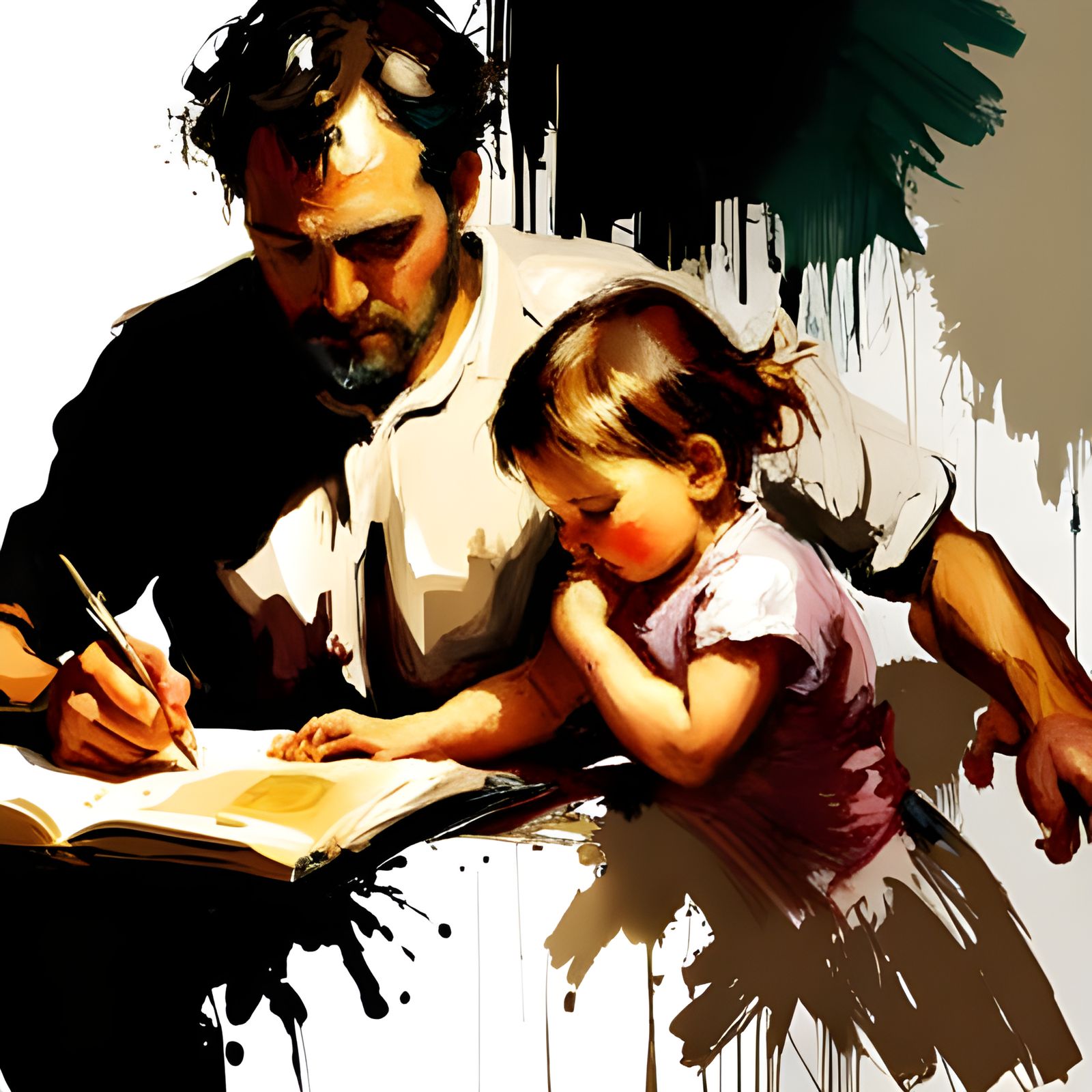 Father Daughter Reading, Fine Art Style