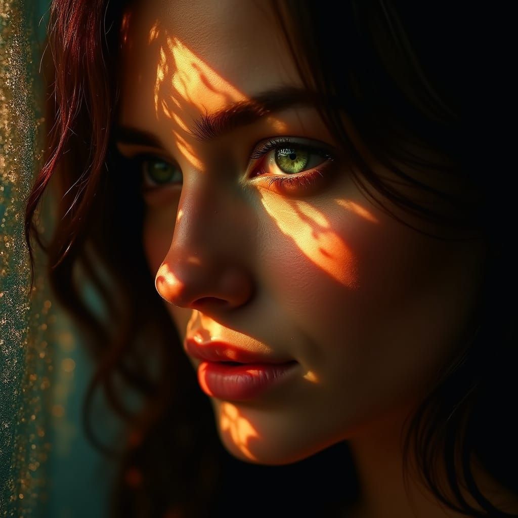 Woman's Face in Dramatic Light, Digital Painting