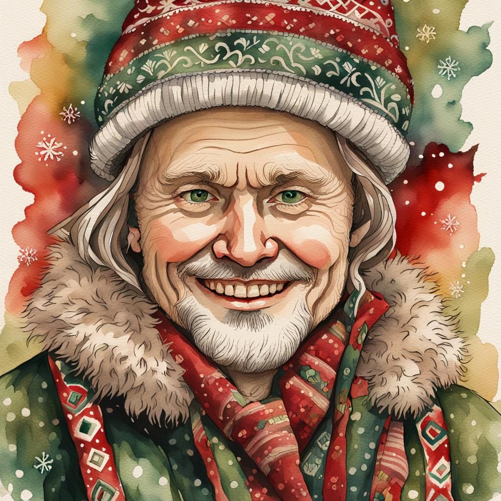 Joulupukki Portrait in Traditional Nordic Folk Art