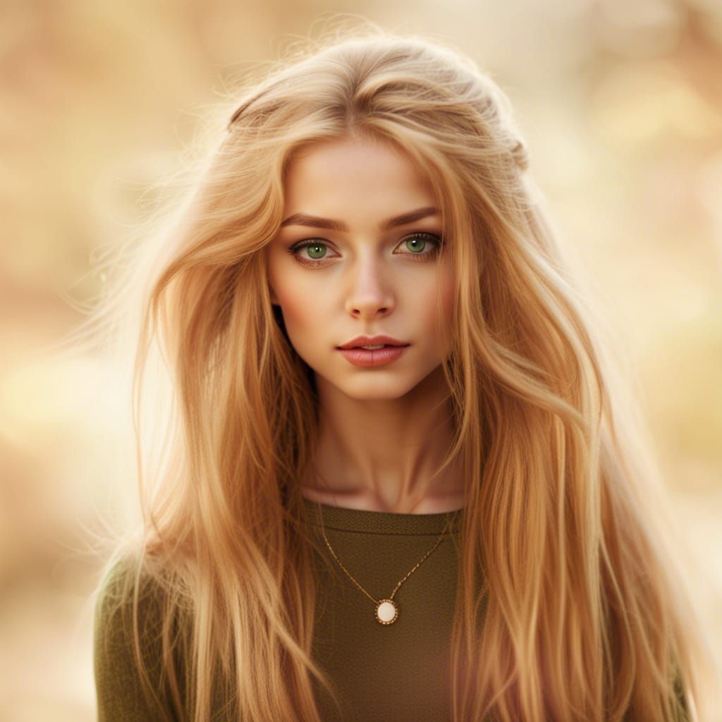 Girl with Golden Hair and Piercing Green Eyes