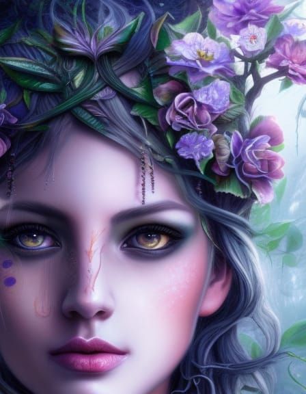 Enchanting Forest Fairy Portrait in Gouache Style