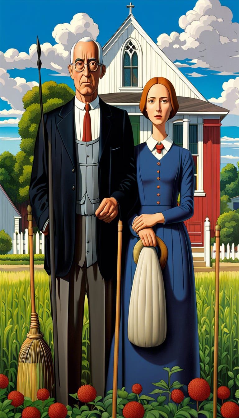 American Gothic in Studio Ghibli Style, 8K