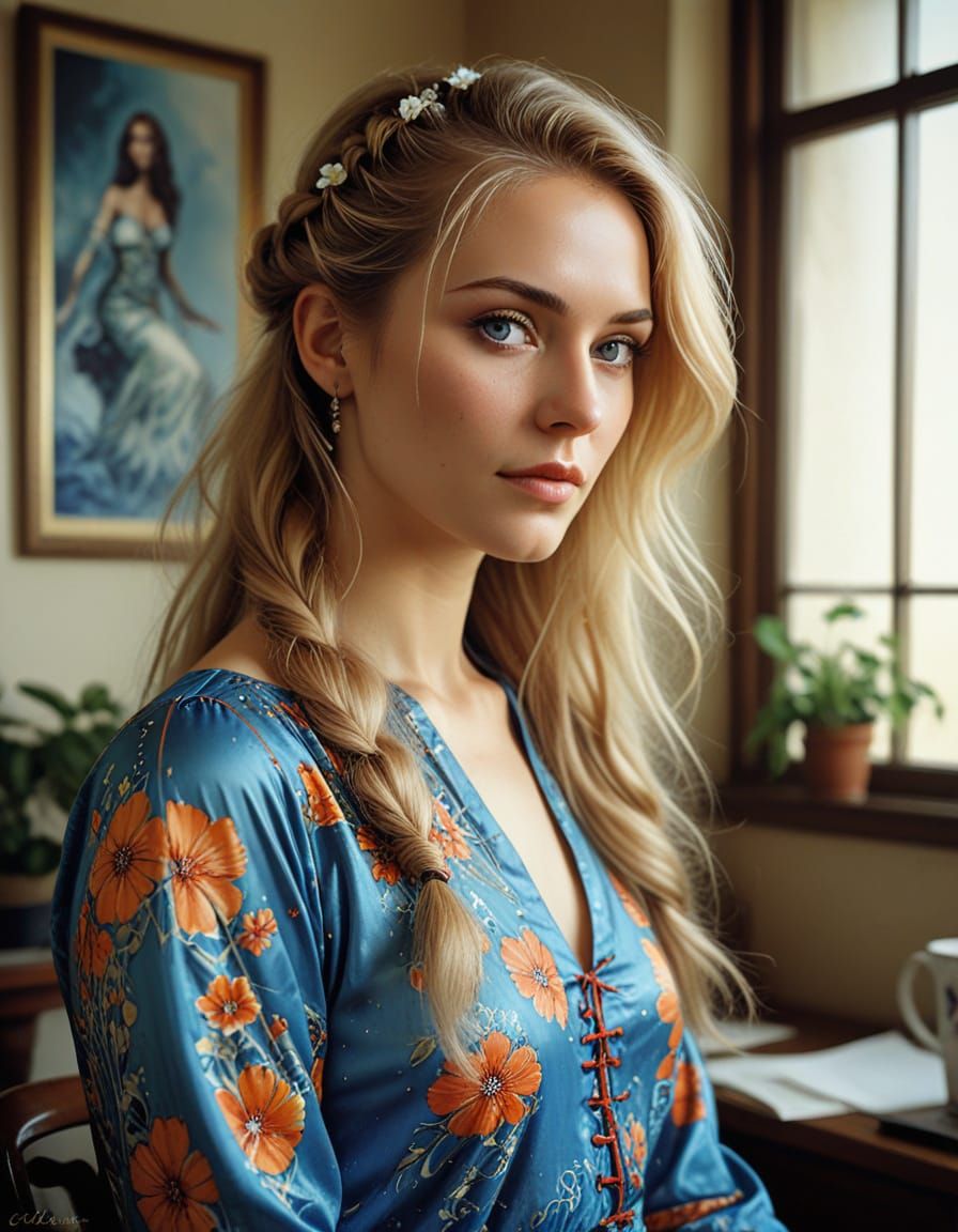 Surreal 1970s Russian Woman in Vintage Floral Dress