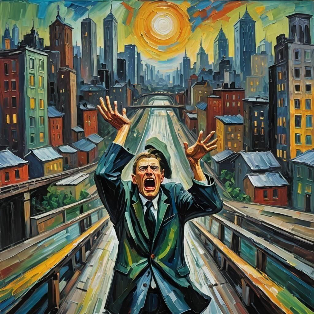 Modern Technological Scream on a Bridge