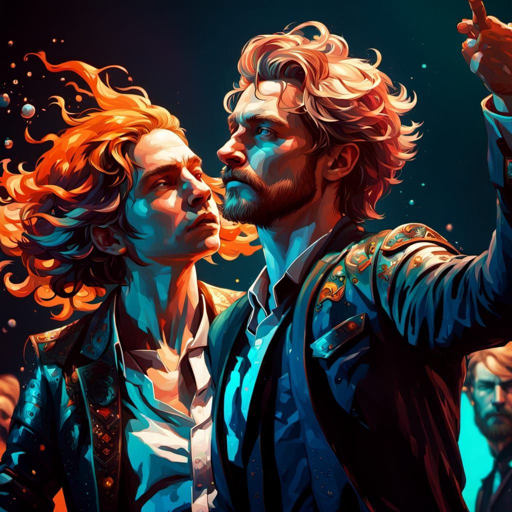 Watercolor Painting in Orange and Teal