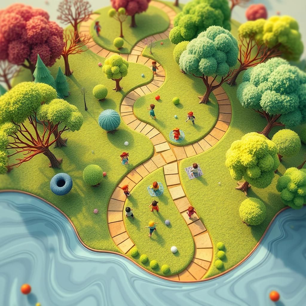 Joyful Children Playing in Abstract Fractal Park