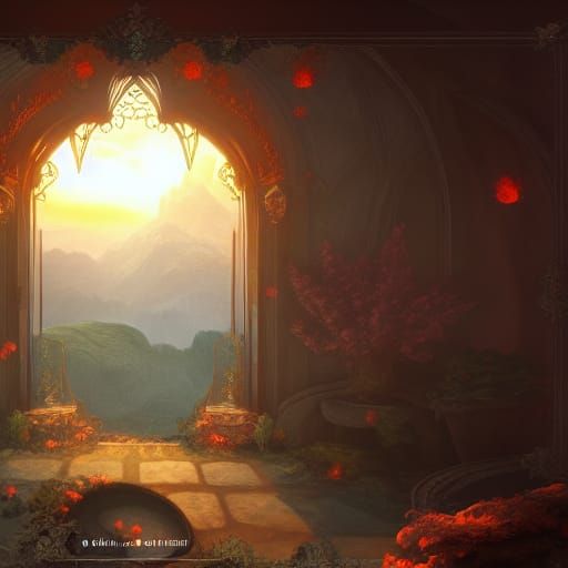 Detailed Window in Deep Color Fantasy Concept Art
