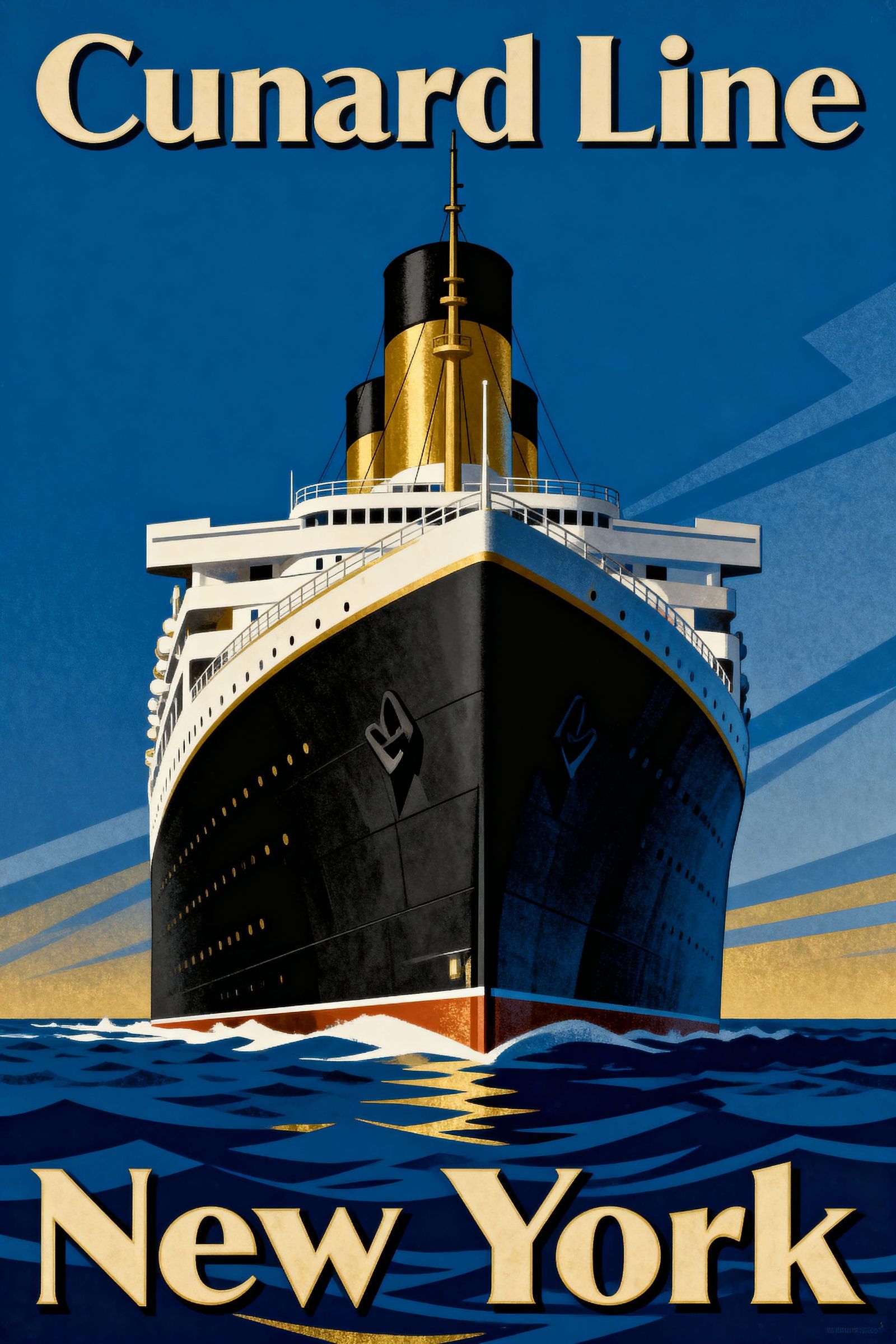 Art Deco Poster of Ocean Liner Sailing Towards Viewer