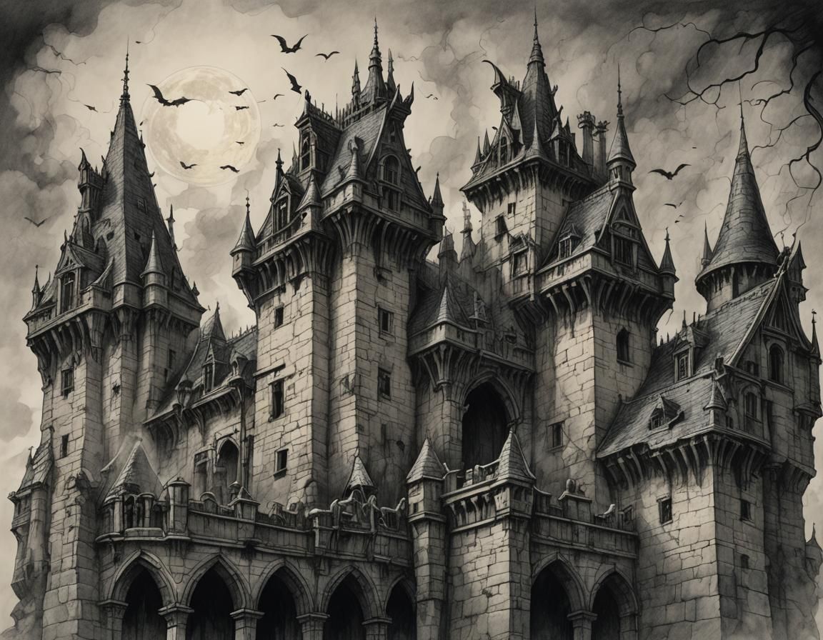 Gothic Gargoyles on Crumbling Castle Battlements