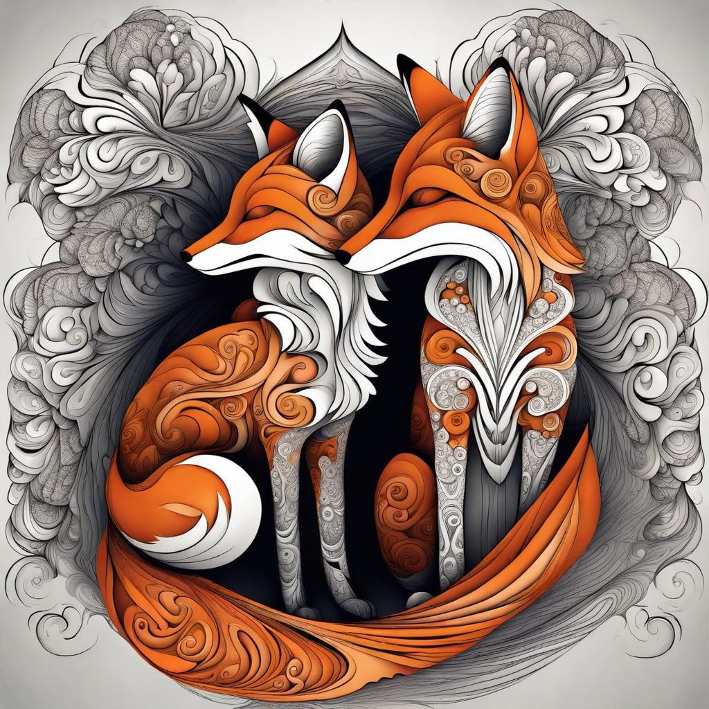 Abstract Fox Wedding with Fractal and Zentangle Elements