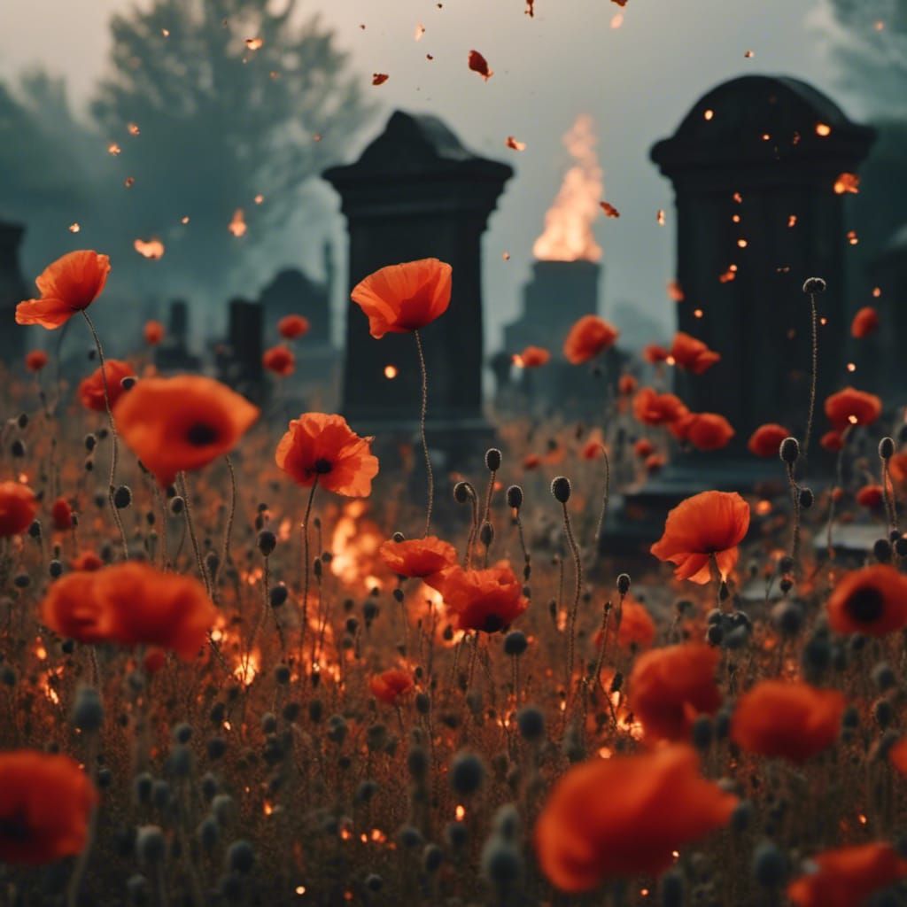 Burning Poppies in Graveyard with Fire Effect