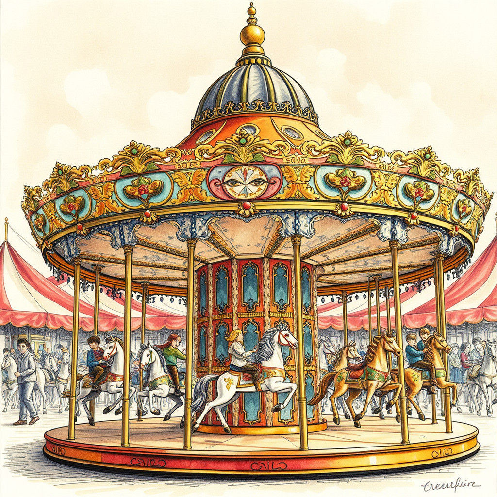 Carnival Carousel with Onion Dome in Mixed Media