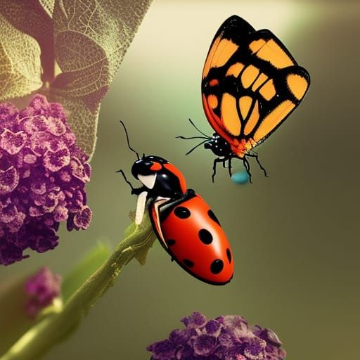 Ladybug and Butterfly Romance at Dawn