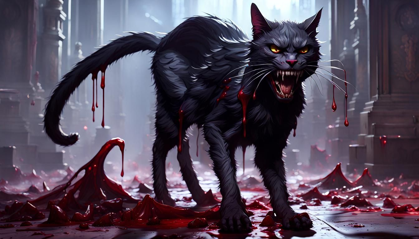 Menacing Black Cat in Dark Fantasy Style